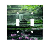 Zen Garden Light Switch Cover Plate/Outlet Covers, Green Serenity with Peach Water Lily Flowers, Thermoplastic Wall Plates, Standard Size Double Toggle