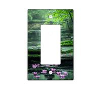 Zen Garden Light Switch Cover Plate/Outlet Covers, Green Serenity with Peach Water Lily Flowers, Thermoplastic Wall Plates, Standard Size Single Rocker