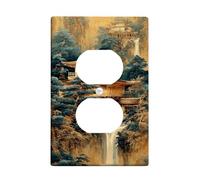 Zen Garden Light Switch Cover Plates/Outlet Covers, Golden Landscape with Serene Architecture, Elegant Asian Style for Home Decor, Wall Plates, Standard Size Single Duplex Outlet