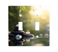 Zen Garden Light Switch Cover Plates/Outlet Covers, Tranquil Black Stones and Daisies for Wall Accents, Thermoplastic Wall Plates,Standard Size Double Toggle
