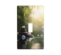 Zen Garden Light Switch Cover Plates/Outlet Covers, Tranquil Black Stones and Daisies for Wall Accents, Thermoplastic Wall Plates,Standard Size Single Toggle