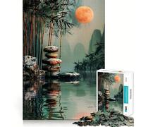 Zen Garden Moon Adult Jigsaw1000 Pieces Mental Recall Game High Accuracy Cutting Craft Quiet Time Mind Exercise at Home (38x26cm)