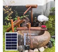 Zen Garden Solar Bamboo Water Fountain,with Pump Bamboo Rafts Bamboo Spoons,Small Outdoor Wooden Fountain,DIY Water Feature Fountain for Garden,Raw bamboo