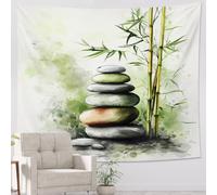 Zen Garden Stone Tapestry, Minimalistic Bamboo Zen Spa Wall Hanging, Calming Decor for Living Room, Bedroom, Meditation Space 60x80 Inch