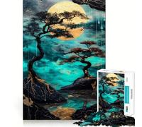 Zen Garden with Golden Moon 1000 Jigsaw Puzzle Mental Fun Game Seamless Fit Precise Pieces Relaxing Indoor Group Activity (50x75cm)