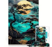 Zen Garden with Golden Moon 1000 Piece Jigsaws for Adults Brain Training Fun Clean Cut Sturdy Components Calming Mental Break Activity (38x52cm)