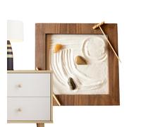 Zen Garden Wooden Desk - Miniature Compact Sand Set, Decorative Zen Accessory, Table Ornament, Relaxation Kit for Meditation | for Office, Home, Room s