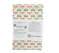 ZEN GIFT ENTERPRISE Tenugui Traditional Towel Made in Japan Fray Prevention 100% Cotton Eco Friendly Kitchen Towel Gift Wrapping Dragonfly Orange and Green on White 12.99"x34.64"
