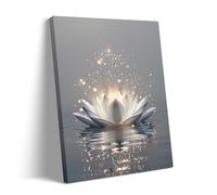 Zen Lotus Wall Art - Minimalist Light Reflection Canvas Print, Tranquil Spa Bathroom or Meditation Room Zen Decor with Wood or Black Frame 20x25cm Frame