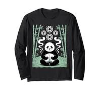 Zen Meditating Panda Spiritual Vibes Bamboo Forest Art Long Sleeve T-Shirt
