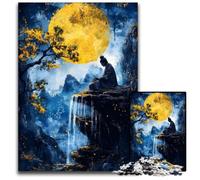 Zen Meditation Under Full Moon 1000Piece Jigsaw Puzzle Wooden Jigsaw Puzzles for Adults Birthday Gift Idea Challenging Brain Teaser Game 1000 PCS(38x26cm)