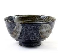 Zen Minded Japanese Ceramic Noodle, Sushi & Soup Bowl in Mottled Black & Silver Glazed Stoneware - 17cm