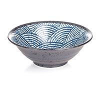 Zen Minded Japanese Ceramic Ramen Noodle Soup Bowl with Traditional Seikaiha Wave Pattern
