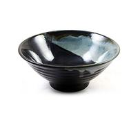 Zen Minded Japanese Ceramic Ramen Noodle Soup & Sushi Bowl in Sky Blue & Black Glazed Stoneware