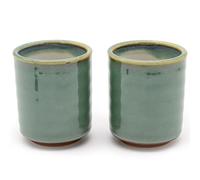 Zen Minded Japanese Ceramic Tea & Coffee Cup Pair - Aoi Green Glaze