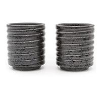 Zen Minded Japanese Ceramic Tea & Coffee Cup Pair - Black Kezuriuzu Large
