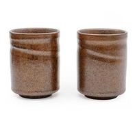 Zen Minded Japanese Ceramic Tea & Coffee Cup Pair - Brown Wabi Sabi Glaze