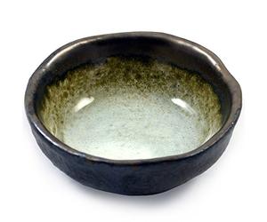 Zen Minded Japanese Small Ceramic Dish for Soy & Wasabi, Sushi, Appetisers and Starters - Beige & Silvery Glazed Stoneware - 8.5cm