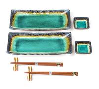 Zen Minded Japanese Sushi Plate Set with Sauce Dishes and Chopsticks - Crackleglaze