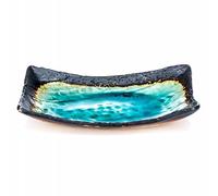Zen Minded Large Japanese Ceramic Oblong Plate Dish for Sushi & Asian Cuisine in Blue Crackleglaze - 26cm