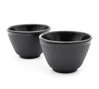Zen Minded Traditional Japanese Cast Iron Tea Cup Pair 120ml Hobnail Pattern - Black