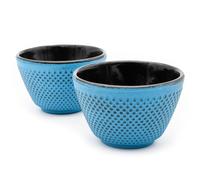 Zen Minded Traditional Japanese Cast Iron Tea Cup Pair 120ml Hobnail Pattern - Blue