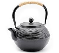 Zen Minded Traditional Japanese Cast Iron Tetsubin Stovetop Teakettle Teapot with Rope-Handle & Stainless-Steel Loose-Leaf Filter for Green Tea & Infusions Black Arare Pattern - 1.2L
