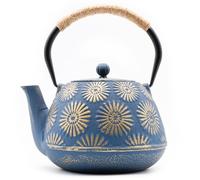 Zen Minded Traditional Japanese Cast Iron Tetsubin Stovetop Teakettle Teapot with Rope-handle & Stainless-steel Loose-leaf Filter for Green Tea & Infusions - 1.2L Chrysanthemum Pattern - Purple & Gold