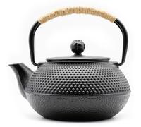 Zen Minded Traditional Japanese Cast Iron Tetsubin Stovetop Teakettle Teapot with Rope-Handle & Stainless-Steel Loose-Leaf Filter for Green Tea & Infusions Black Arare Pattern - 800ml