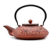 Zen Minded Traditional Japanese Cast Iron Tetsubin Stovetop Teakettle Teapot with Stainless-Steel Mesh Loose-Leaf Filter for Green Tea & Infusions 1.1L Elephant Pattern - Red