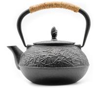 Zen Minded Traditional Japanese Cast Iron Tetsubin Stovetop Teakettle Teapot with Stainless-Steel Mesh Loose-Leaf Filter for Green Tea & Infusions 800ml Pine Pattern - Black