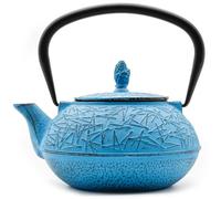 Zen Minded Traditional Japanese Cast Iron Tetsubin Stovetop Teakettle Teapot with Stainless-Steel Mesh Loose-Leaf Filter for Green Tea & Infusions 800ml Pine Pattern - Blue