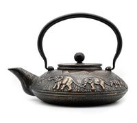 Zen Minded Traditional Japanese Cast Iron Tetsubin Stovetop Teakettle Teapot with Stainless-Steel Mesh Loose-Leaf Filter for Green Tea & Infusions 1.1L Elephant Pattern - Black & Gold