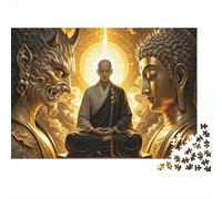 Zen Monk Jigsaw Puzzles 1000 Pieces Recycled Material Buddha And Demon Puzzles for Elderly Relieve Senile Dementia Fun Family Game Activity Home 38x26cm/1000pcs