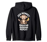 Zen Monkey Breathe Banana Repeat Funny Yoga Meditation Zip Hoodie