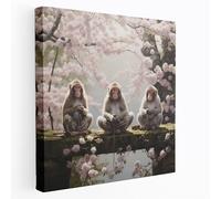 Zen Monkeys Canvas Print 3 Monkeys Canvas Wall Art Home Decoration Cherry Blossom Tree 50cm x 50cm