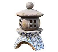 Zen Pagoda Solar Lantern,Outdoor Garden Stone Stupa Statue Waterproof Chinese Style Ancient Architectural Sculpture,Solar Powered LED Lantern Decor Ornaments