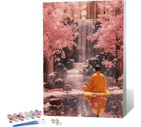 Zen Paint by Numbers Cherry Blossoms Painting by Numbers for Adults Beginner DIY Digital Painting Hobbies for Adults Women with 3 Brush and Acrylic Paints Kit for Home Decor 12x16 Inch -zjn260497