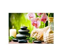 Zen Painting on Canvas-Modern Zen Canvas Prints-Zen Stones Canvas Wall Art Flower Pictures for Bathroom SPA Yoga Decor-Stone and Candle Pink Flower 20x30cm(8x12in) Unframed