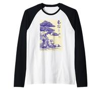 Zen Panda Art Man with Pandas Japanese Vintage Scene Raglan Baseball Tee