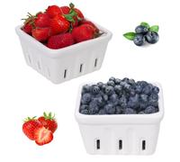 Zen People Ceramic Berry Basket | Reusable Stoneware Berry Bowls with Holes | Porcelain Fruit Colander | Strainer | Set of 2 Berry Boxes, White