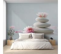 Zen Photo Wallpaper, Stone Lotus Meditation Wallpaper Mural, 200x140cm Wall Paper for Bedroom Living Room, Non-Woven Wall Mural Room Decor EL&D62