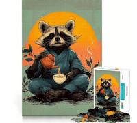 Zen Raccoon Tea Ceremony Jigsaw 1000 Pieces for Adults Memory Fun Game Expert Cutting Craftsmanship Relaxing Indoor Group Activity (38x52cm)