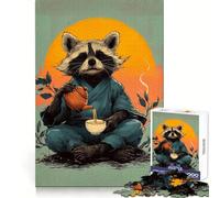 Zen Raccoon Tea Ceremony Jigsaw Puzzle 1000 Piece for Adults Strategic Think Peaceful Escape Precise Fit Lovely Gift (38x26cm)