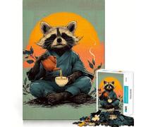 Zen Raccoon Tea Ceremony Puzzles for Adults 1000 Pieces Mental Boost Play Neat Cut Perfect Alignment Bonding Activity for Loved Ones (50x75cm)