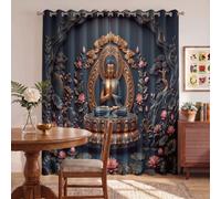 Zen Relief Blackout Curtains for Bedroom Living Room,Praying Hands Clasped Prayer Buddha Statue Room Divider with Black Liner, Eyelet Curtains for Room Darkening & Noise Reducing, 2 Panels, 46" x 72"
