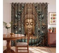 Zen Relief Blackout Thermal Curtains with Coating, 46" x 90" Close Your Eyes Meditate On The Buddha Head Darkening Eyelet Curtains Bedroom Curtains & Drapes for UV Protected Soundsproof, 2 Panels