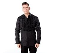 Zen Retro Mens Ruffle Ruche Frill Tuxedo Shirt Black L