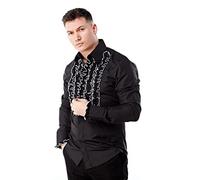 Zen Retro Mens Ruffle Ruche Frill Tuxedo Shirt Black/White XL