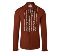 Zen Retro Mens Ruffle Ruche Frill Tuxedo Shirt Brown/Cream L